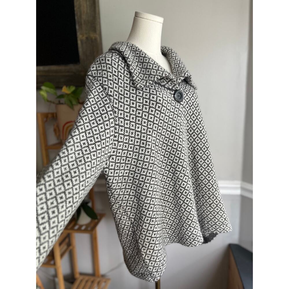 Vintage Y2K Cardigan Sweater Gray White Collared Knit Size 2X - Picture 3 of 5